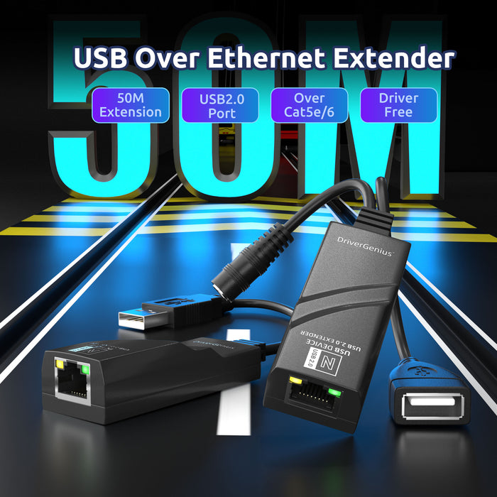 DriverGenius NT50-EU | USB 2.0 Extender Over Ethernet via Cat5e/Cat6 (50M) - EU Power