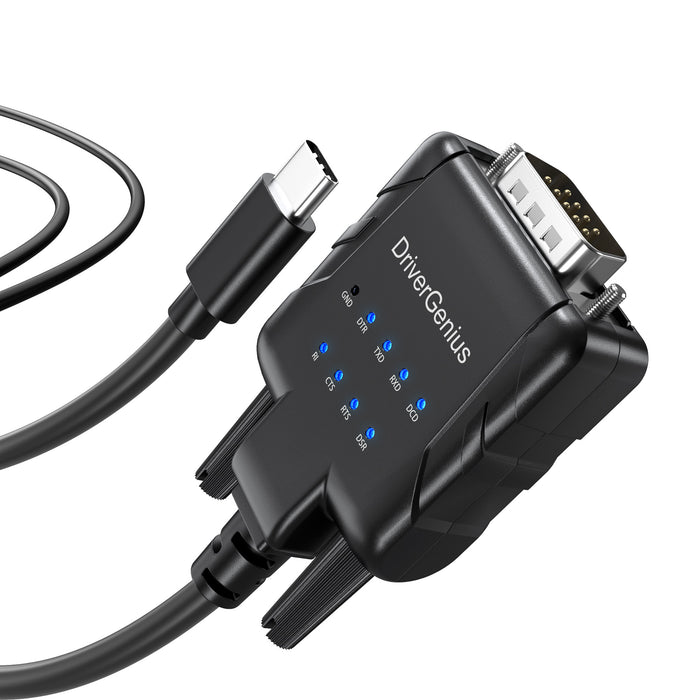 DriverGenius SerialPulseX USB-C to RS-232 Converter with 9 x Data Monitoring LEDs - USB232A-E-C