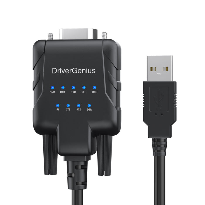 DriverGenius USB to RS-232 Adapter with 9 x Activity Monitoring LEDs for Windows 11 & macOS 14 (USB232A-E-A)