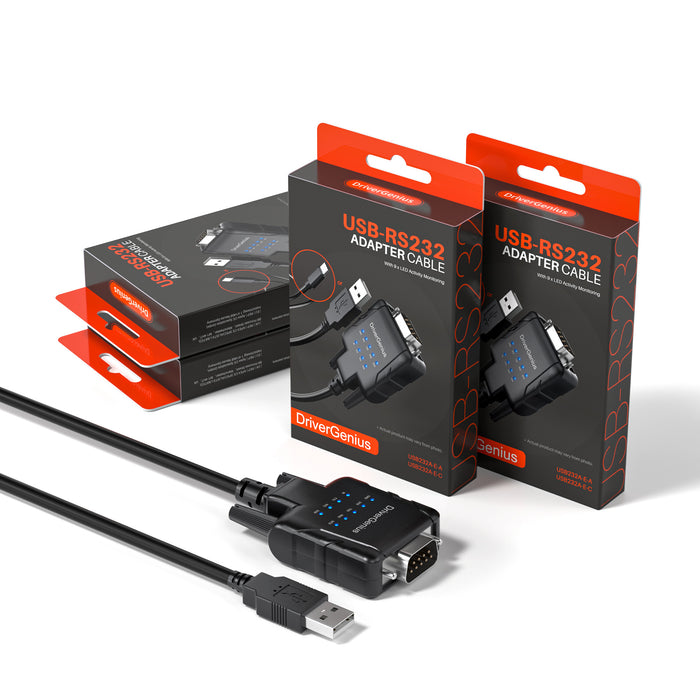 DriverGenius SerialPulseX USB to RS232 Converter with 9 LED Status – 4 Pack