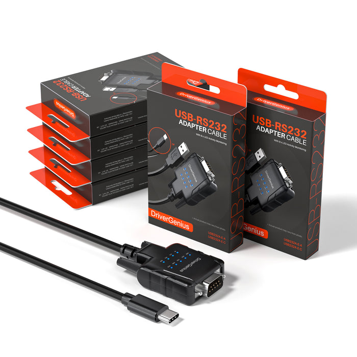 DriverGenius SerialPulseX USB-C to RS232 Converter with 9 LED Status – 6 Pack