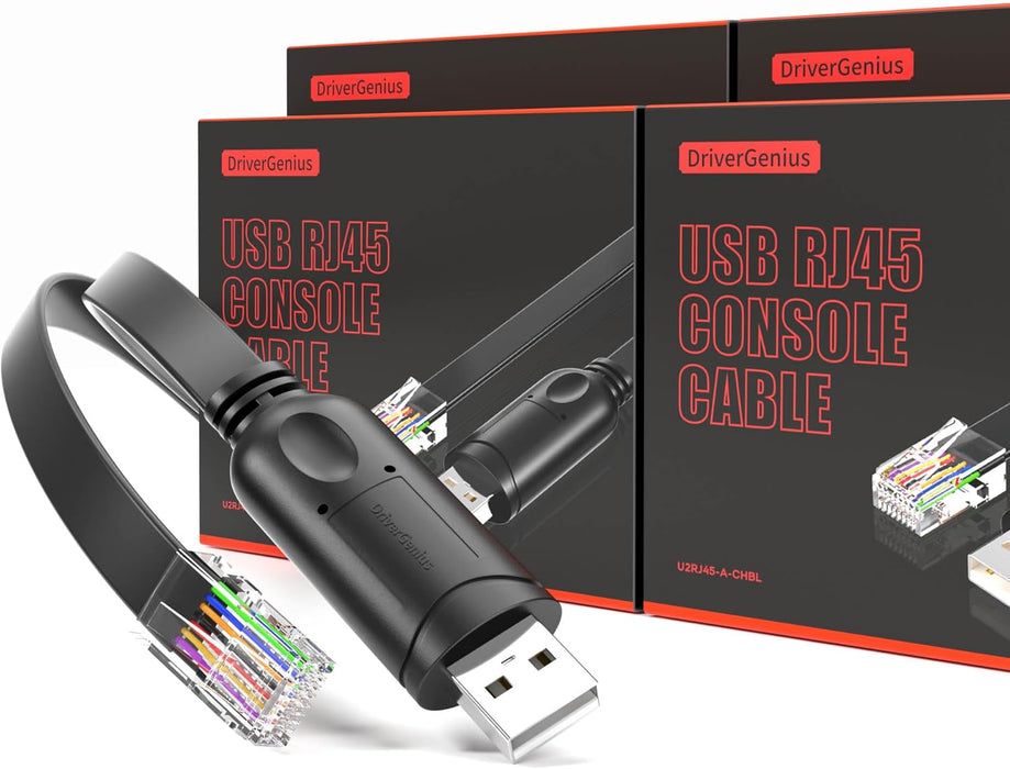 DriverGenius NetConsole | USB to RJ45 Console Cable (Rollover) for Network Management & Device Maintenance (U2RJ45-RA, 4-Pack)