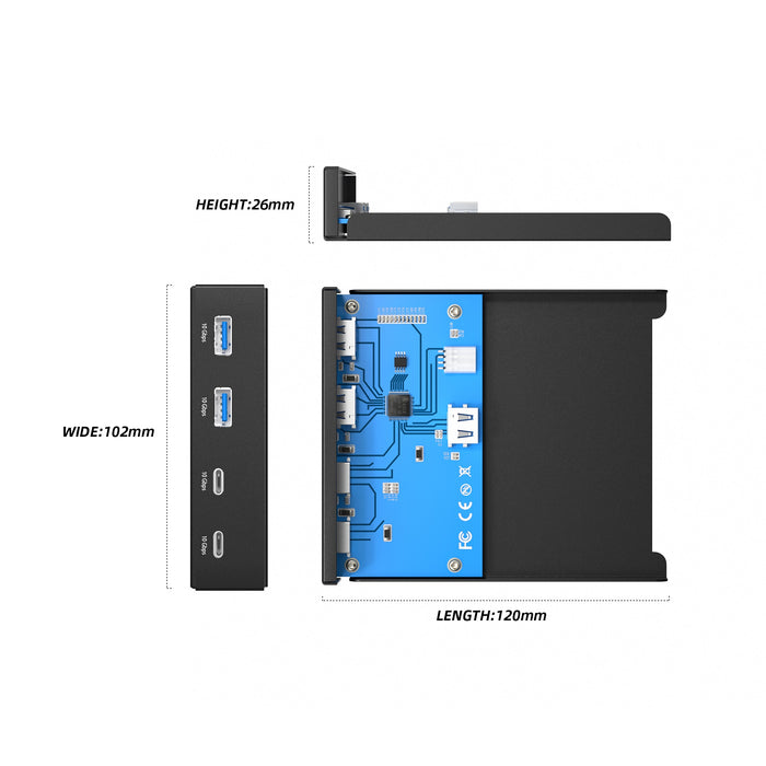 USB 3.2 Front Panel 4 Port Hub - 10Gbps - 3.5in Bay (USB35-2A2C-10G)