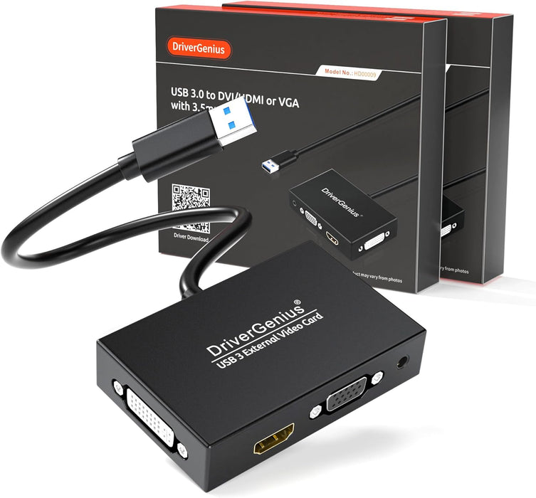 DriverGenius ViewX Trio | USB 3.0 to HDMI/DVI/VGA Video Adapter with 3.5mm Audio - 2 PacK