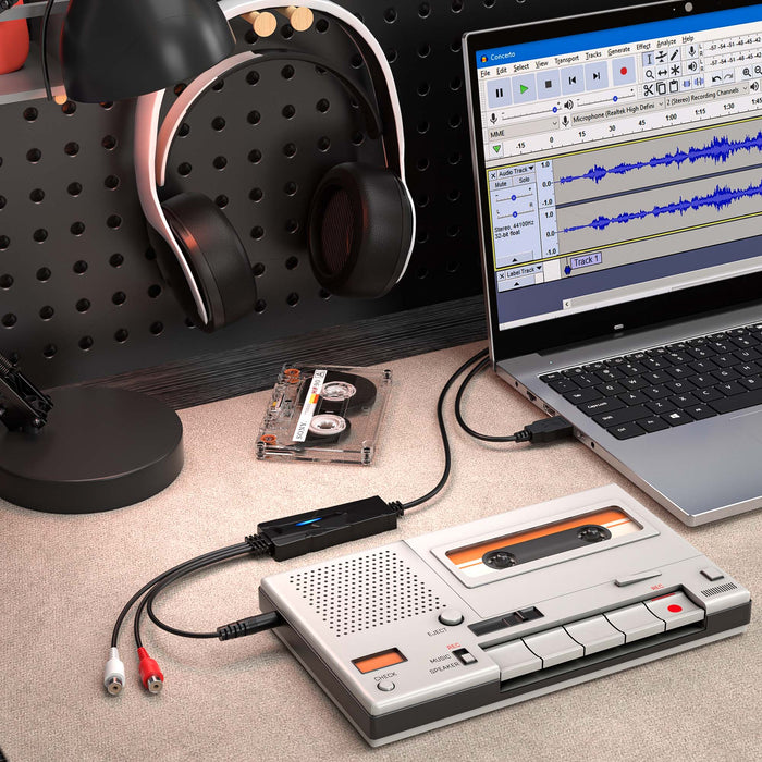 DriverGenius AudioXfer USB Audio Capture Device – Capture Audio from Cassette, Vinyl, MD & More via 3.5mm/RCA Connections for Music Enthusiasts & Podcasters | PC, Mac & Linux Compatible (AV202-B)