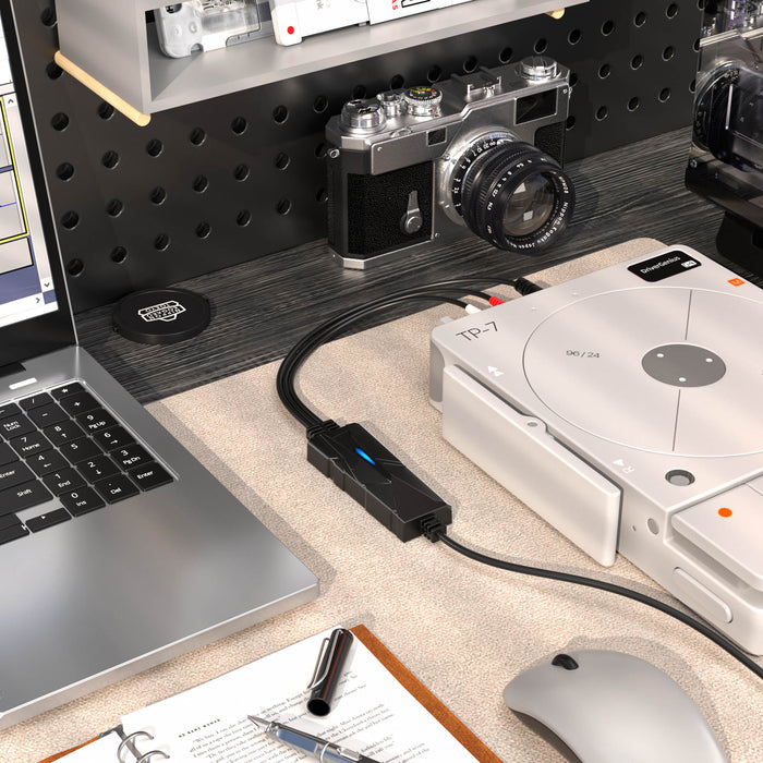 DriverGenius AudioXfer USB Audio Capture Device – Capture Audio from Cassette, Vinyl, MD & More via 3.5mm/RCA Connections for Music Enthusiasts & Podcasters | PC, Mac & Linux Compatible (AV202-B)