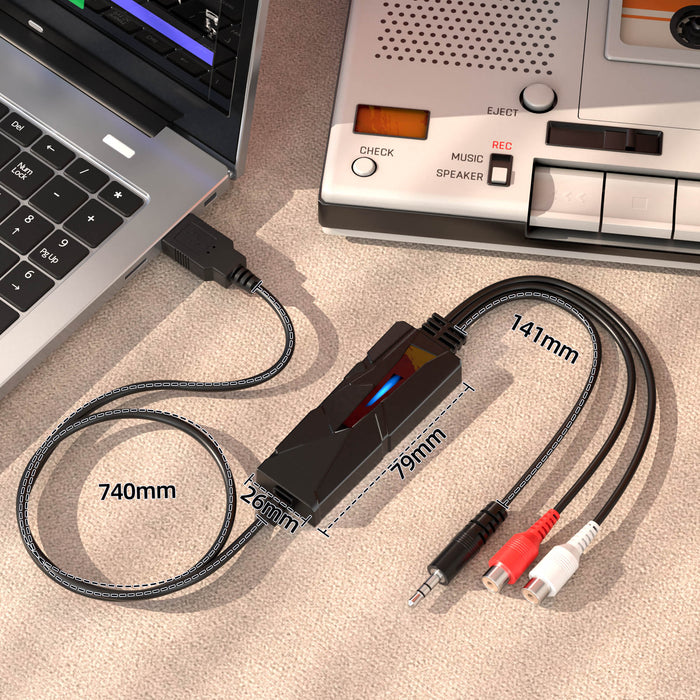 DriverGenius AudioXfer USB Audio Capture Device – Capture Audio from Cassette, Vinyl, MD & More via 3.5mm/RCA Connections for Music Enthusiasts & Podcasters | PC, Mac & Linux Compatible (AV202-B)