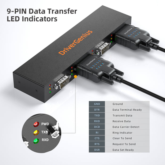 DriverGenius 3+1-Port Industrial USB to RS-232 Converter - 3x D-Sub9 Male | 1x D-Sub9 Female - Metal (4XRS232-D)