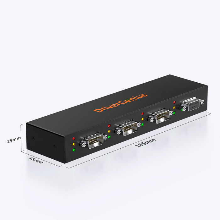 DriverGenius 3+1-Port Industrial USB to RS-232 Converter - 3x D-Sub9 Male | 1x D-Sub9 Female - Metal (4XRS232-D)