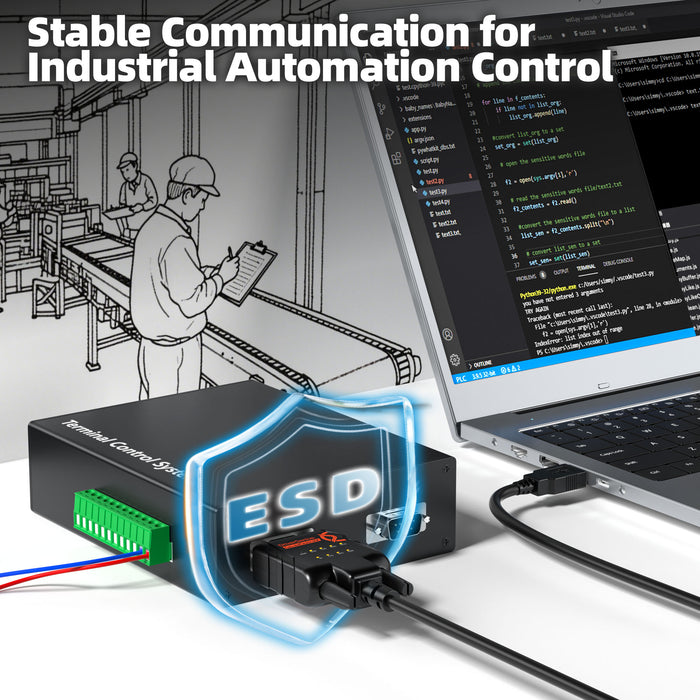 RS232-ESD9A | SerialGuardX USB to Serial Adapter with ESD Protection (FTDI, 9xLED)