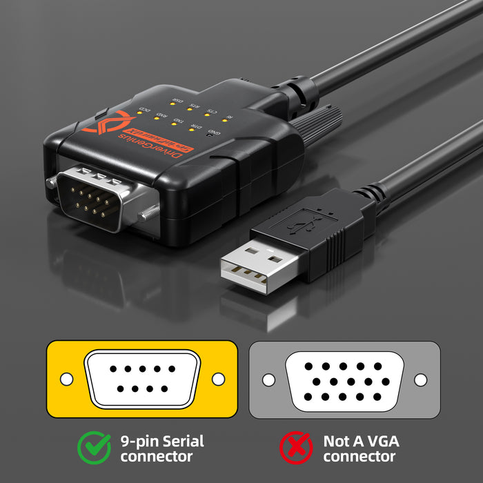 RS232-ESD9A | SerialGuardX USB to Serial Adapter with ESD Protection (FTDI, 9xLED)