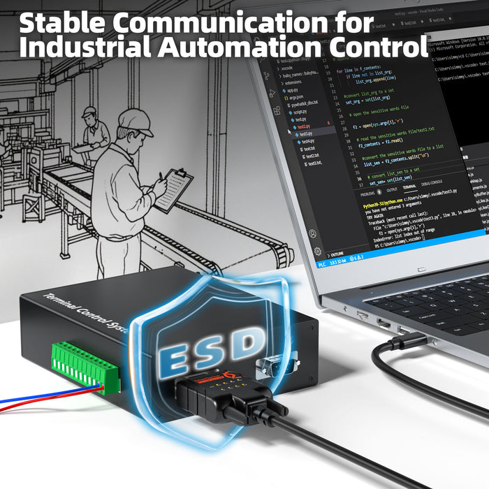 RS232-ESD9C | SerialGuardX USB-C to Serial Adapter with ESD Protection (FTDI, 9xLED)