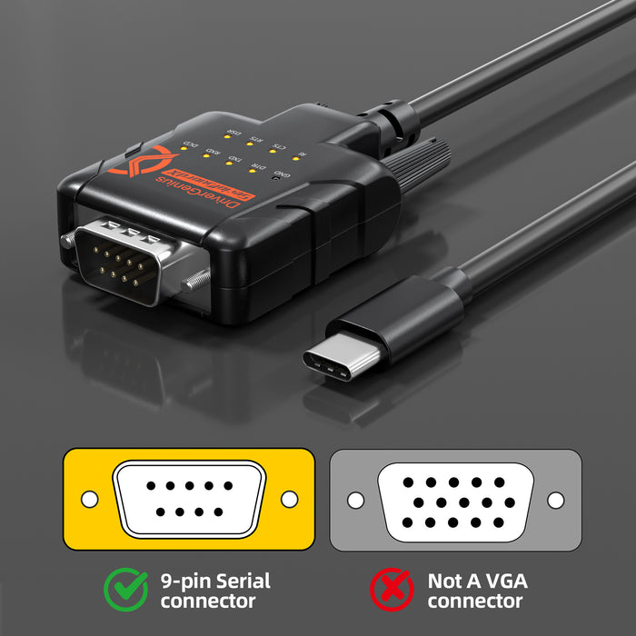 RS232-ESD9C | SerialGuardX USB-C to Serial Adapter with ESD Protection (FTDI, 9xLED)