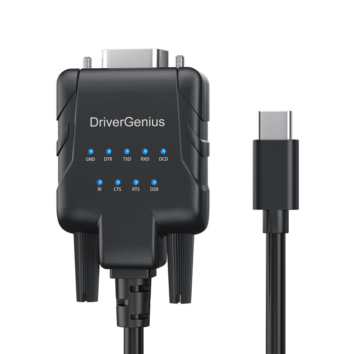DriverGenius Professional USB-C to RS-232(DB9) Converter Cable w/ 9-LED Indicator - Windows 11 & macOS 14 (USB232A-E-C)