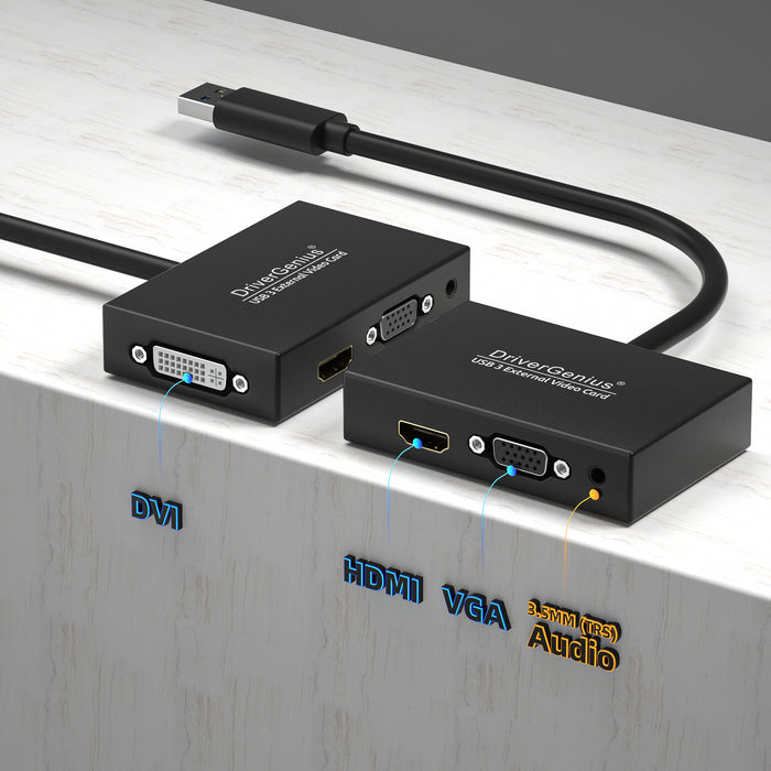 DriverGenius ViewX Trio | USB 3.0 to HDMI/DVI/VGA Video Adapter with 3.5mm Audio - 1 Pack