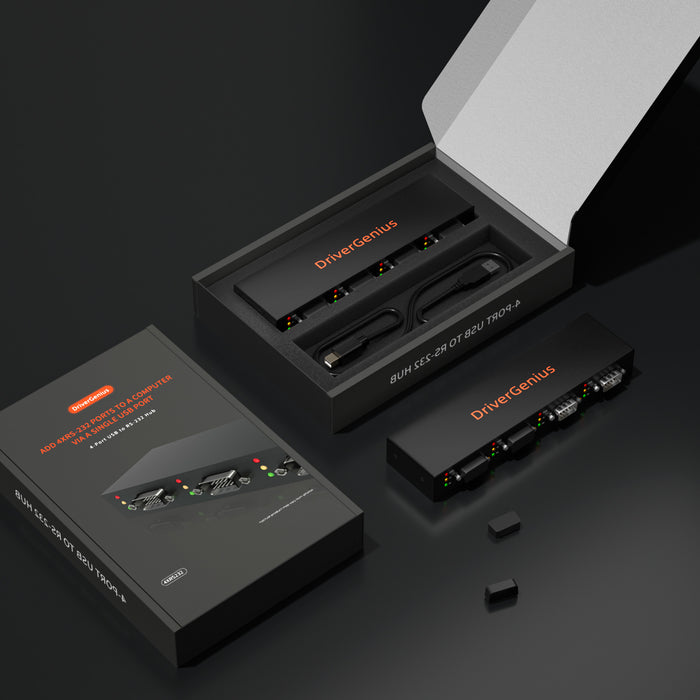 DrierGenius 4XRS232 Hub Adattatore Seriale USB a Seriale/DB9/RS-232 4 Porte - Windows 11 & macOS 11