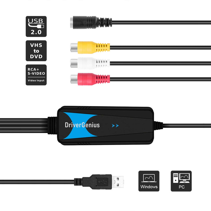 DriverGenius VDC2018 Câble d’acquisition S-Vidéo et Audio/Vidéo Composite USB - Windows 11 & macOS 12