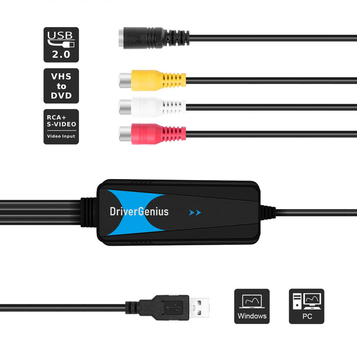 DriverGenius VDC2021 Cavo di Acquisizione S-Video e Video Composito USB - Windows 11 & macOS 12