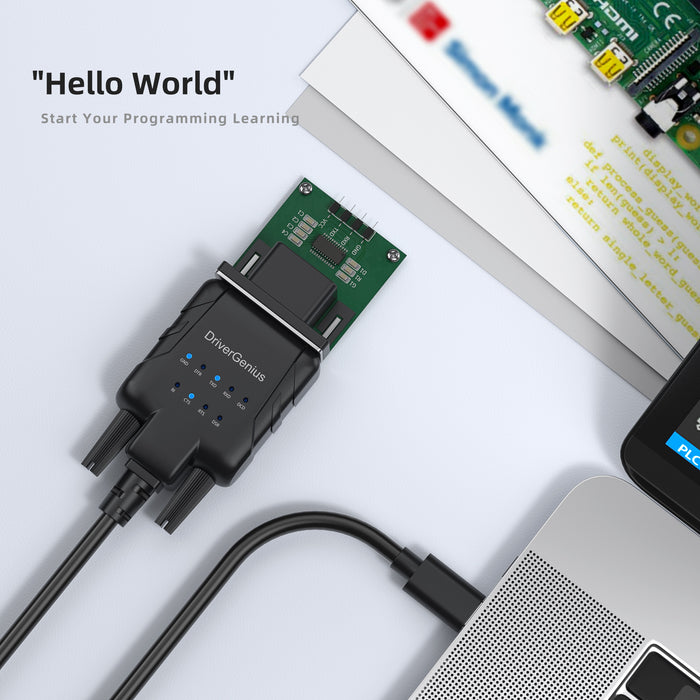 DriverGenius Professional USB-C to RS-232(DB9) Converter Cable w/ 9-LED Indicator - Windows 11 & macOS 15.1.1  (USB232A-E-C)