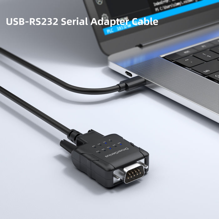 DriverGenius Professional USB-C to RS-232(DB9) Converter Cable w/ 9-LED Indicator - Windows 11 & macOS 14 (USB232A-E-C)