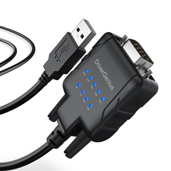 DriverGenius USB232A-E | USB to RS-232 Adapter with 9 x Activity Monitoring LEDs for Windows 11 & macOS Ventura 13.0.1