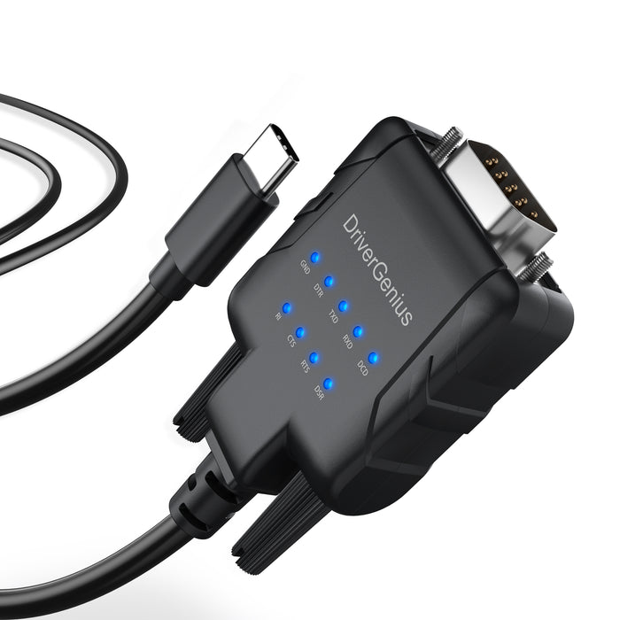 DriverGenius USB232A-E-C | Professional USB-C to RS-232 Adapter w/ 9-LED Indicator