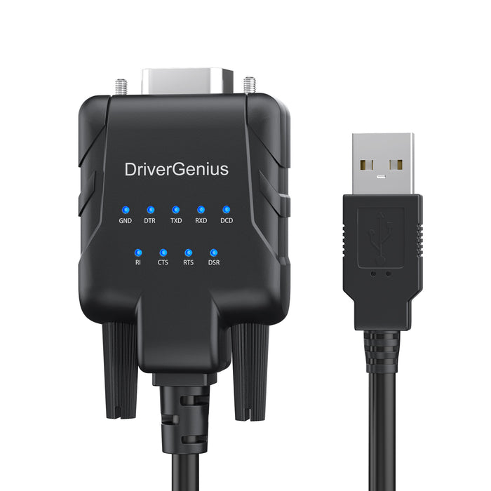 DriverGenius USB to RS-232 Adapter with 9 x Activity Monitoring LEDs for Windows 11 & macOS 15.1.1  (USB232A-E-A)